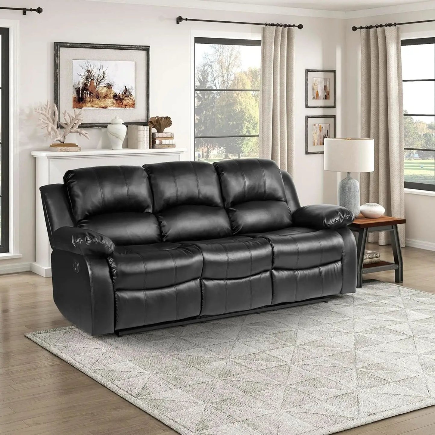 Humphreys Double Reclining Loveseat Black Faux Leather from PriceLows™