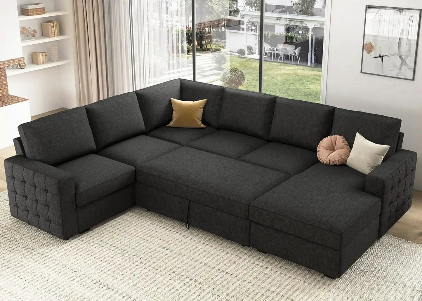 Dark Grey Sectional Sleeper Sofa With Pull Out Bed from PriceLows™