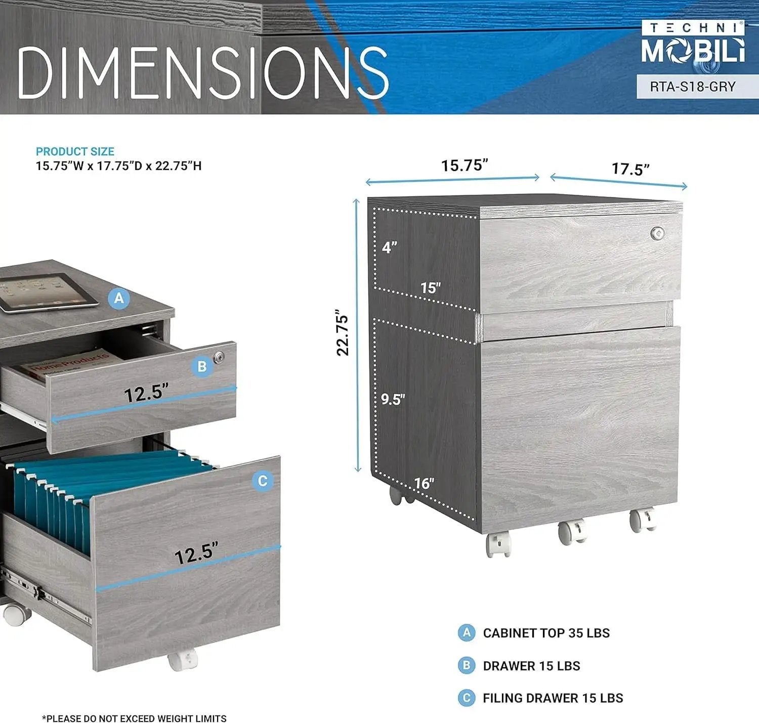 Grey Rolling Locking Two Drawer Vertical Filing Cabinet from PriceLows™