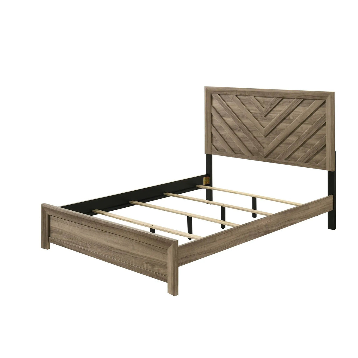 Chevron Headboard Bed | Contemporary Style | Natural Wood Finish | 83.8 Inch Length