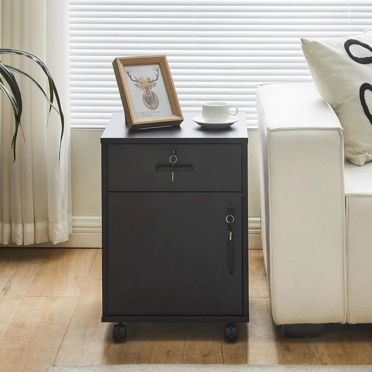 Mobile File Cabinet With Lockable Drawer And Four Wheels Black from PriceLows™