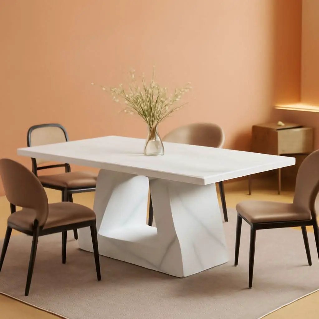63 Inch White Faux Marble Dining Table Rectangular from PriceLows™