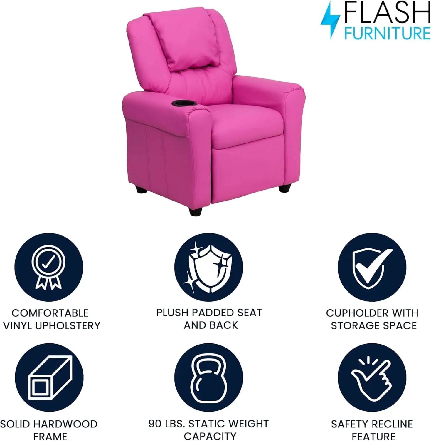 Hot Pink Kids Recliner With Cup Holder Compact Design from PriceLows™