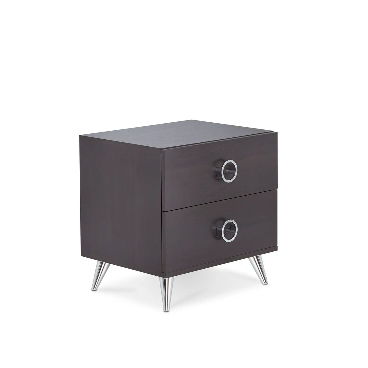 Elms Accent Table Nightstand | Espresso Finish | Two Storage Drawers | Silver Ring Handles