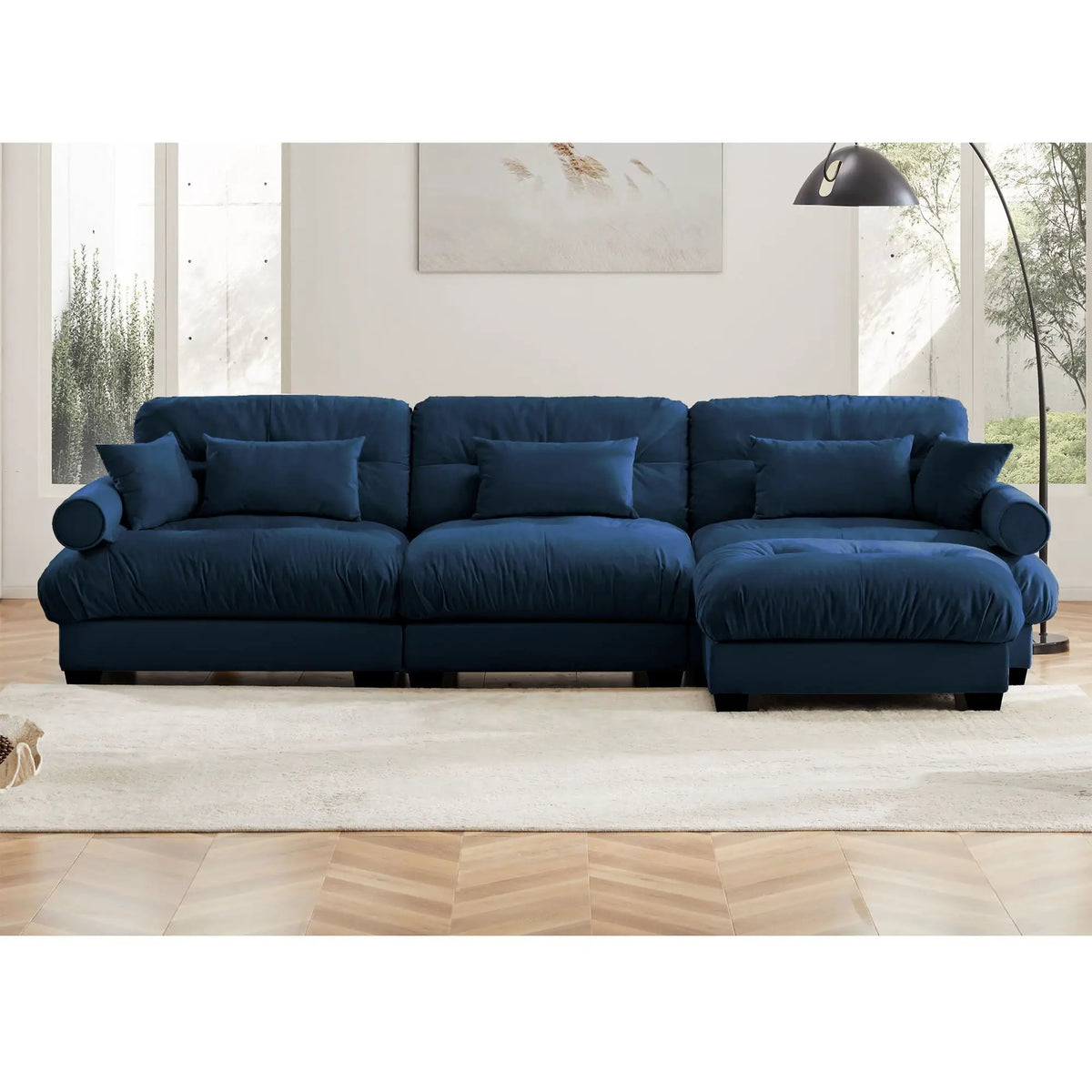 Modular Sectional Sofa | Deep Comfort Cushions | Vintage Fabric Ottoman