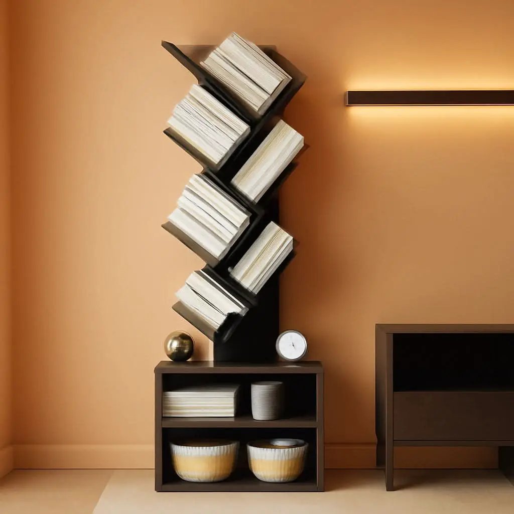 6 Tier Tree Bookshelf Black Floor Standing Storage Cabinet from PriceLows™