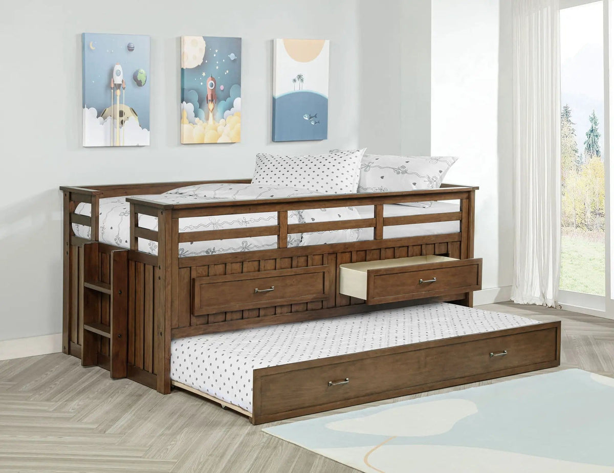 Carlsbad Wood Twin Captains Bed With Trundle Medium | 83.5 x 44.75 x 36.25 in | Pine Wood & Mdf | Brown