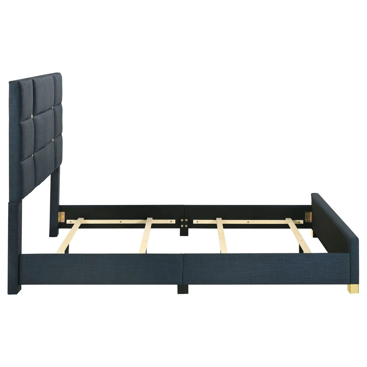 Ines 56-inch Fabric Upholstered Queen Panel Bed | 64.25 x 87.25 x 56.25 in | Fabric & Acrylic | Navy