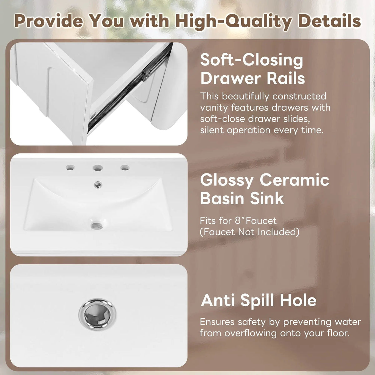 Floating Bathroom Vanity | Soft Close Drawers | Round Edge Basin