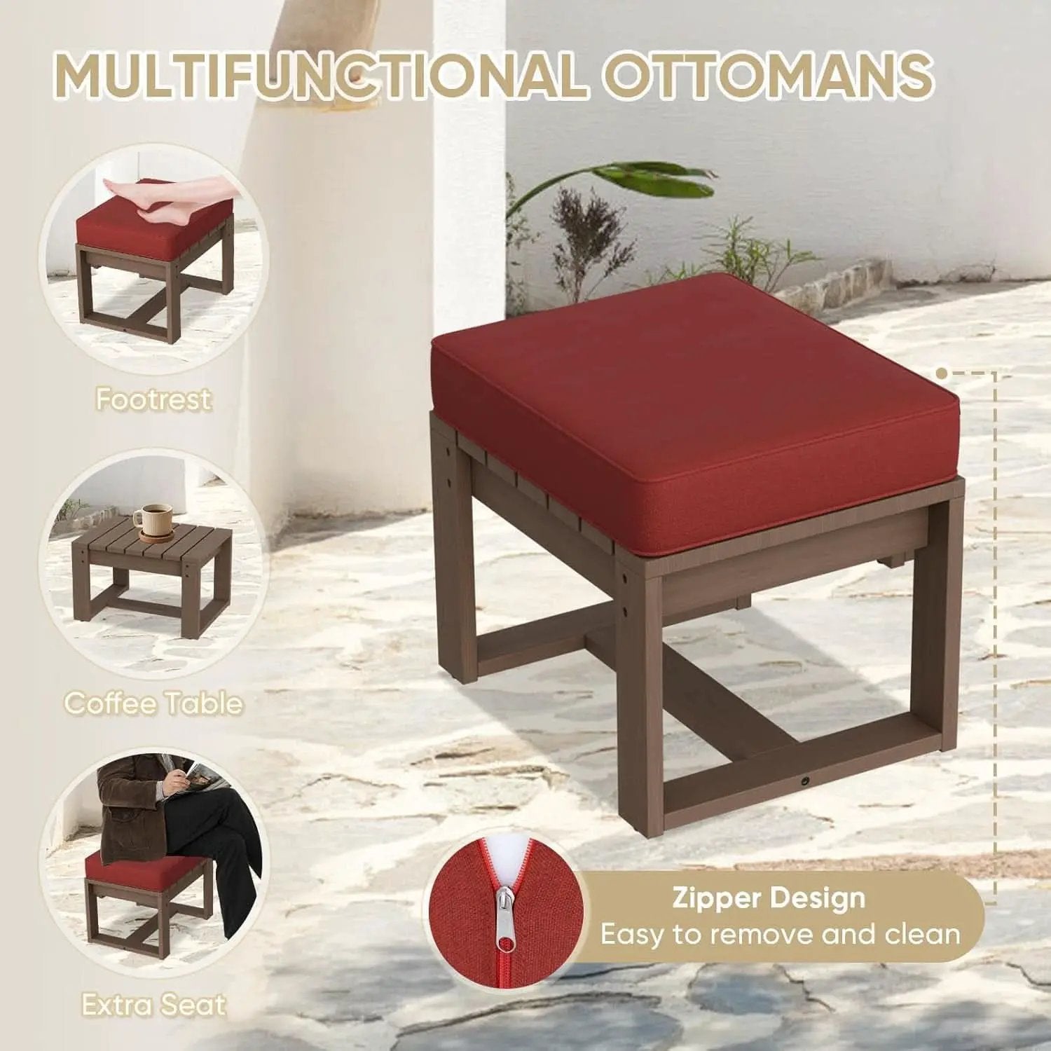 Natural Cedar Outdoor Ottomans With Removable Cushions from PriceLows™