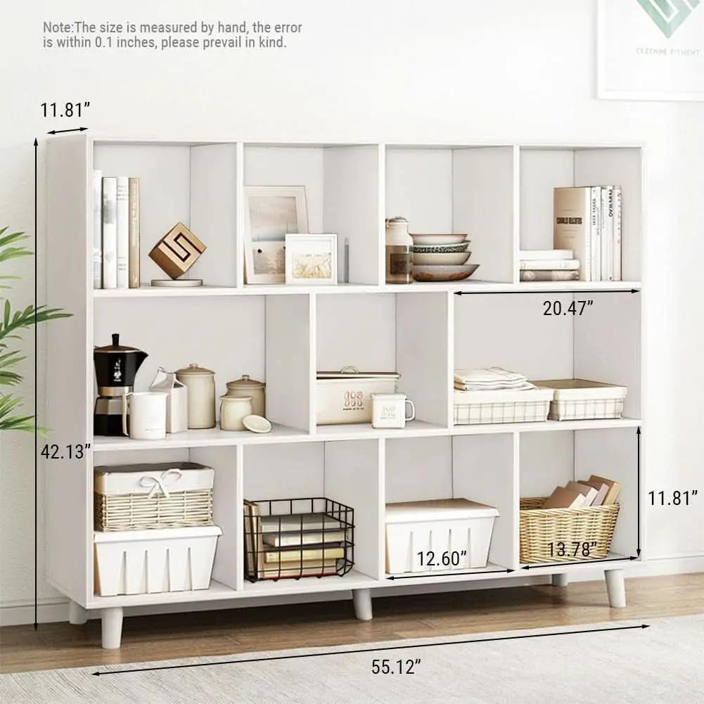 Open Cube Low Bookcase 3 Tier Freestanding White Bookshelf from PriceLows™