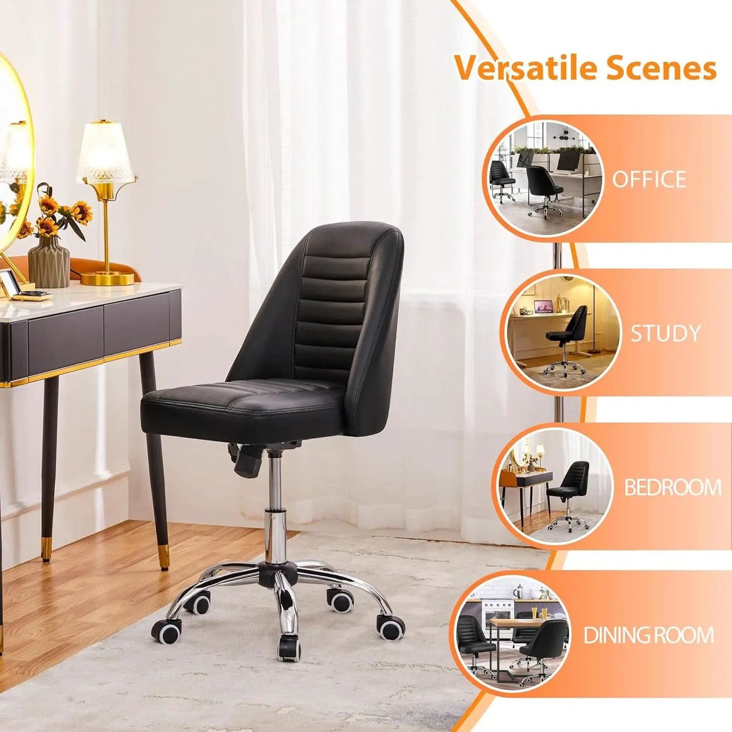 Armless PU Leather Office Chair Adjustable Height Black from PriceLows™