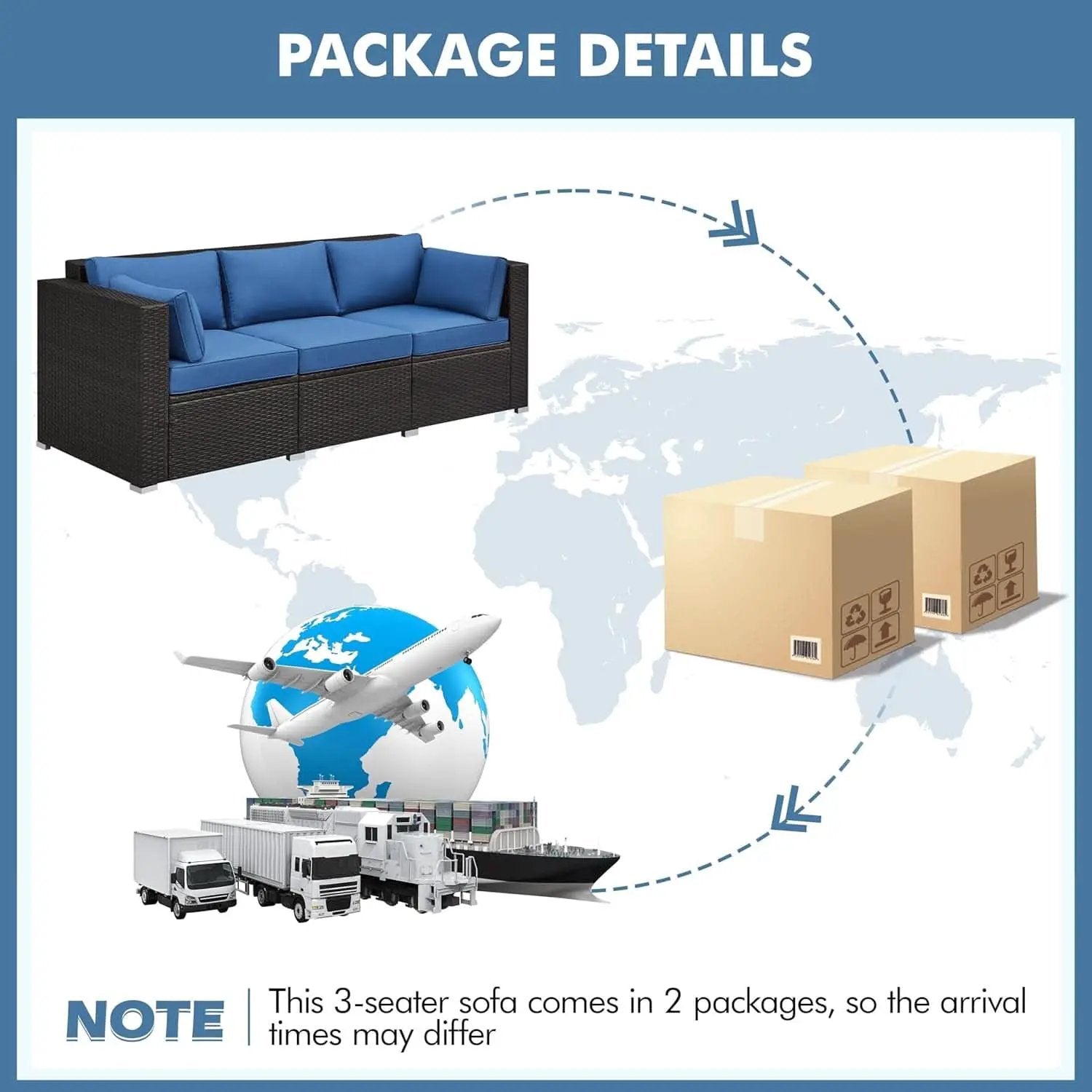 Outdoor Three-Seat Wicker Sofa with Deep Cushions and Pillows from PriceLows™