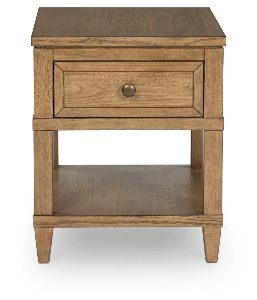 Sharlance Rectangular End Table | Light Brown | 98 Inch Cord Length | Drawer And Bottom Opening