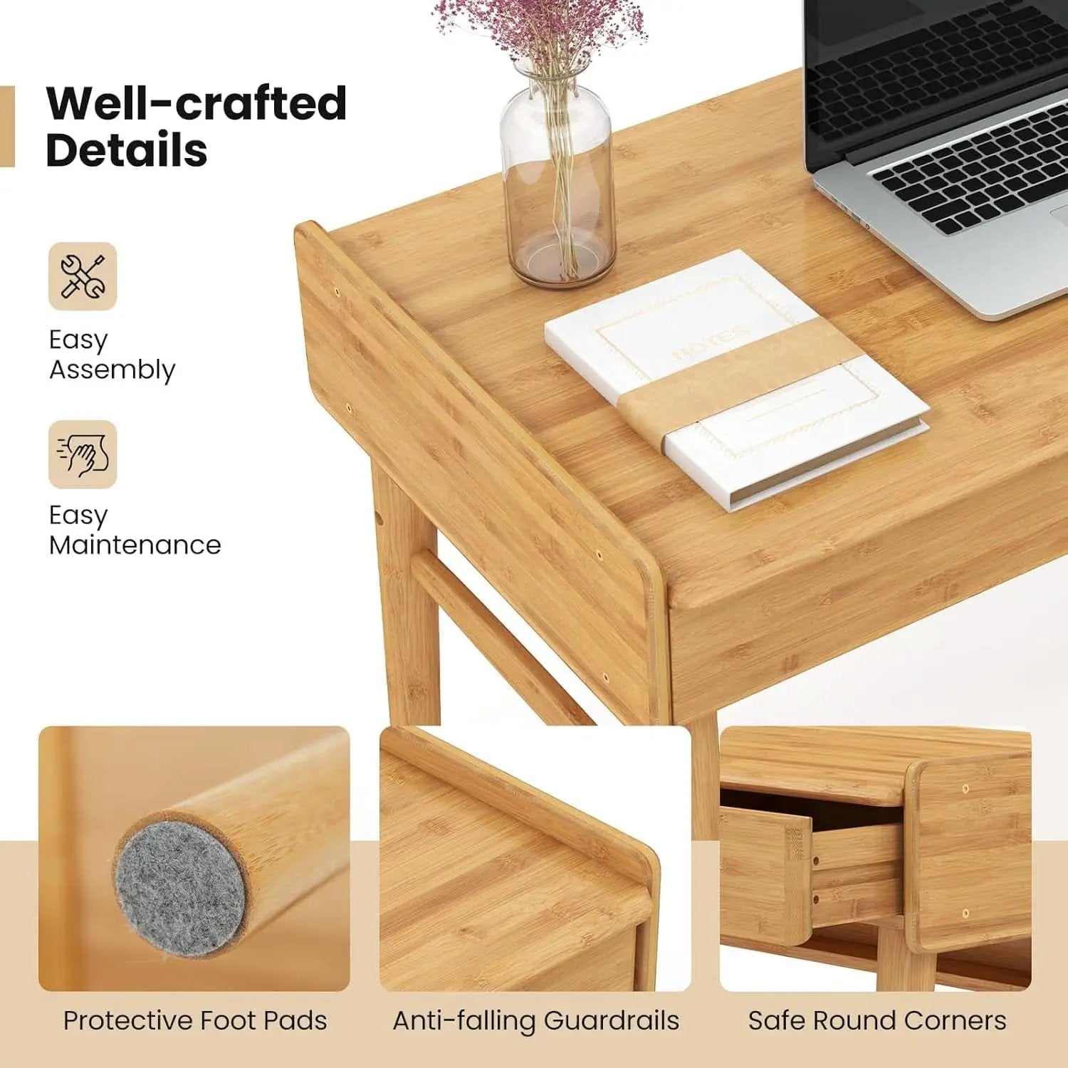 Bamboo Computer Desk with Drawers and Open Shelf from PriceLows™