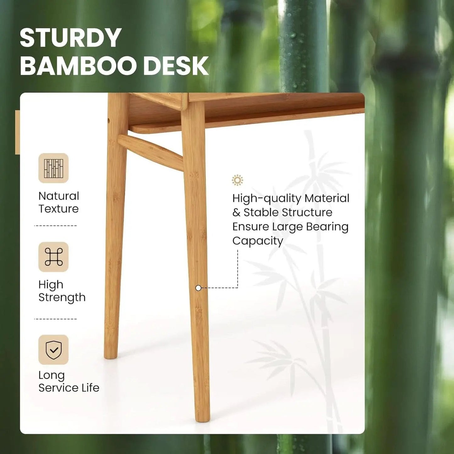Bamboo Computer Desk with Drawers and Open Shelf from PriceLows™