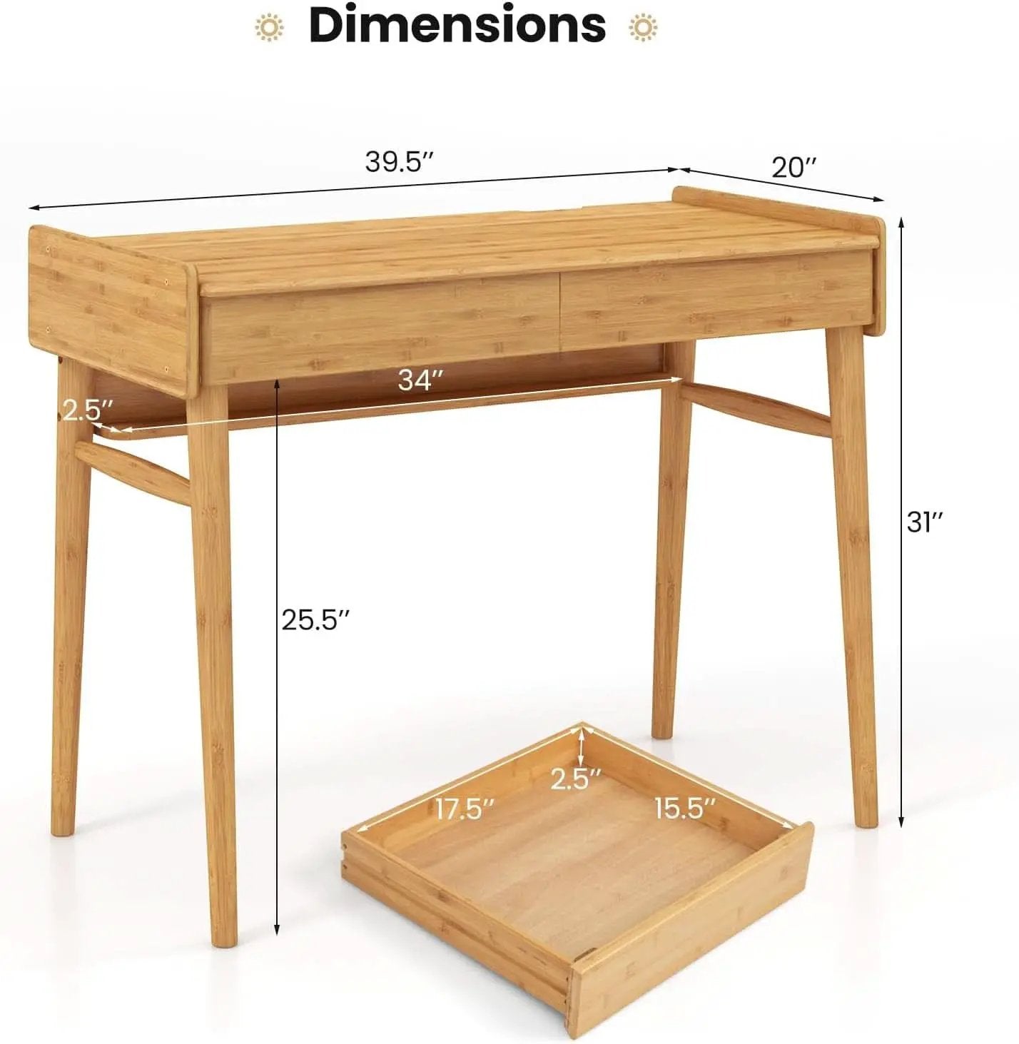 Bamboo Computer Desk with Drawers and Open Shelf from PriceLows™