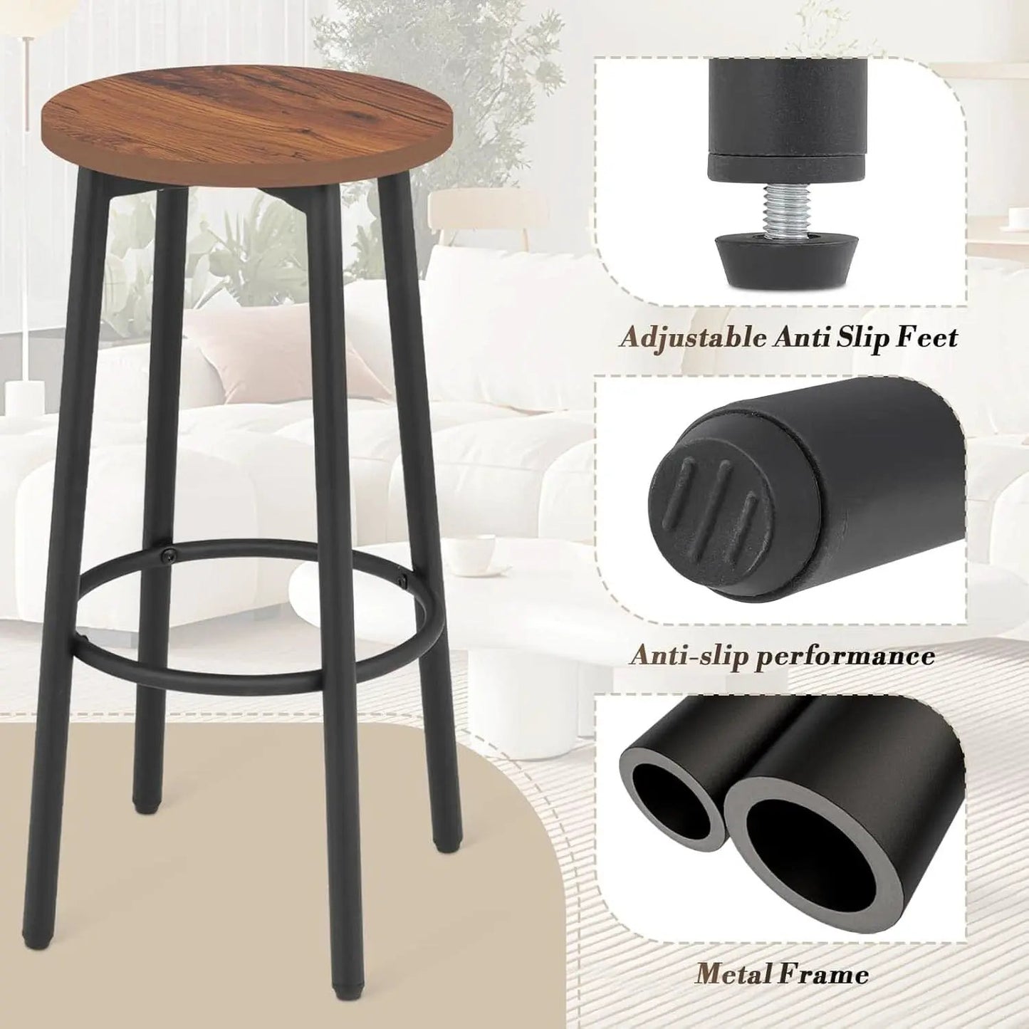 Brown Wood Bar Stools 25.5 Round Counter Height Backless from PriceLows™