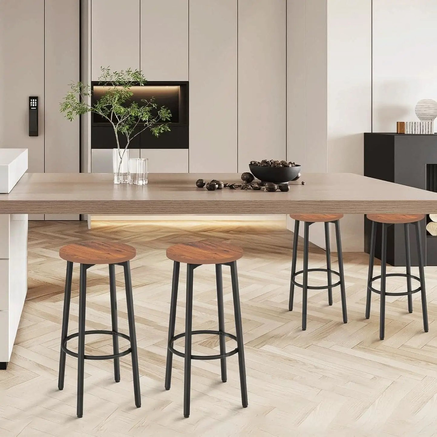 Brown Wood Bar Stools 25.5 Round Counter Height Backless from PriceLows™
