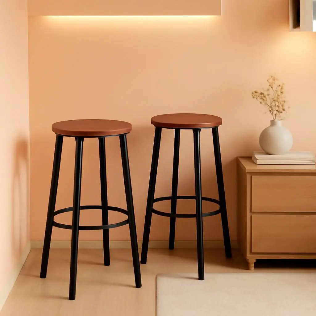 Brown Wood Bar Stools 25.5 Round Counter Height Backless from PriceLows™