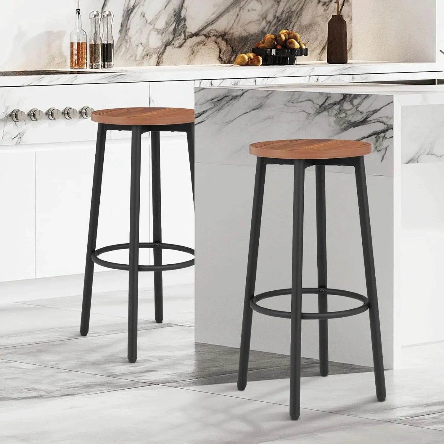 Brown Wood Bar Stools 25.5 Round Counter Height Backless from PriceLows™