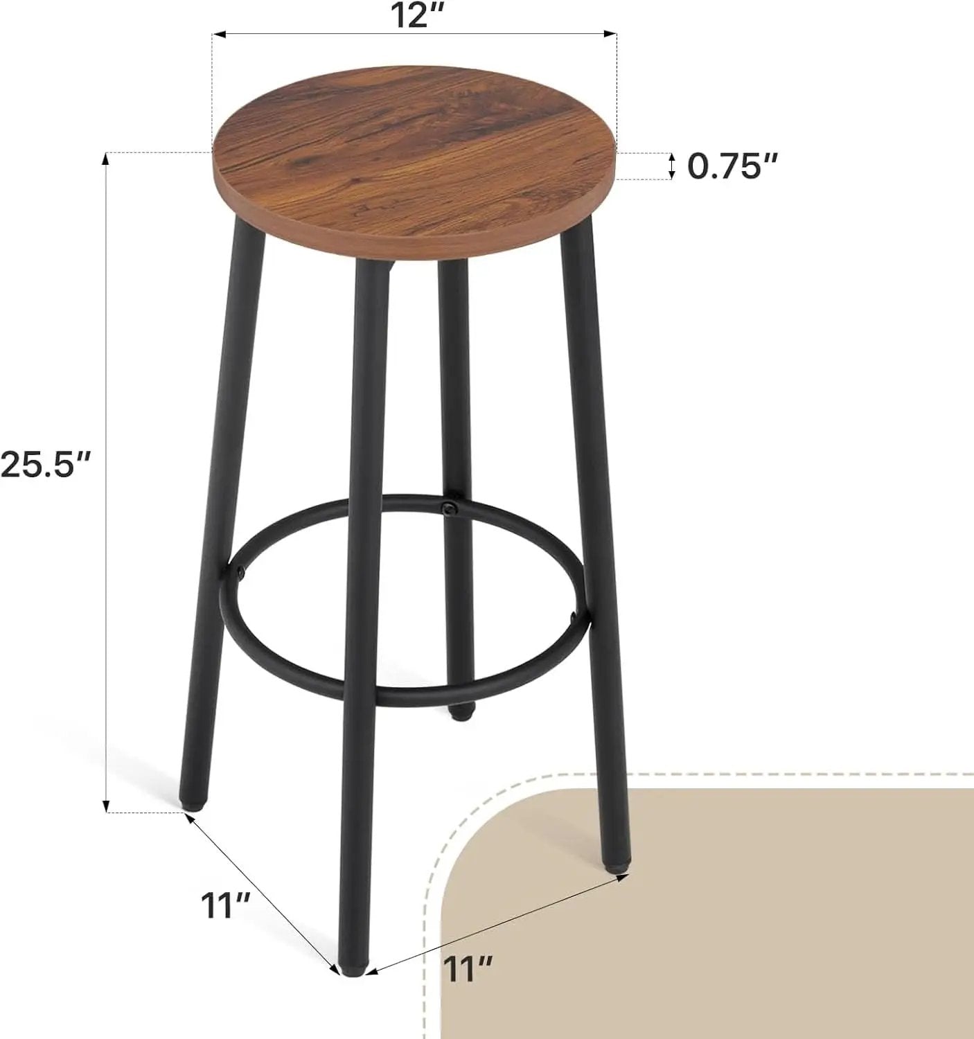 Brown Wood Bar Stools 25.5 Round Counter Height Backless from PriceLows™