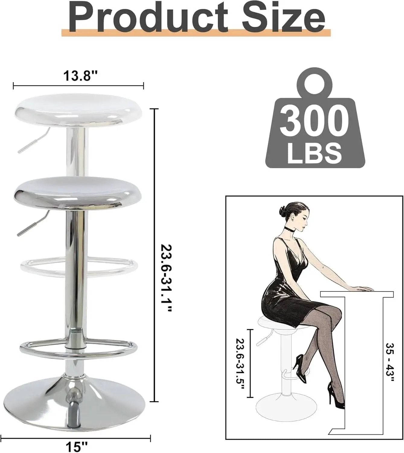 Set Of 2 Adjustable Chrome Bar Stools With 360 Degree Swivel from PriceLows™