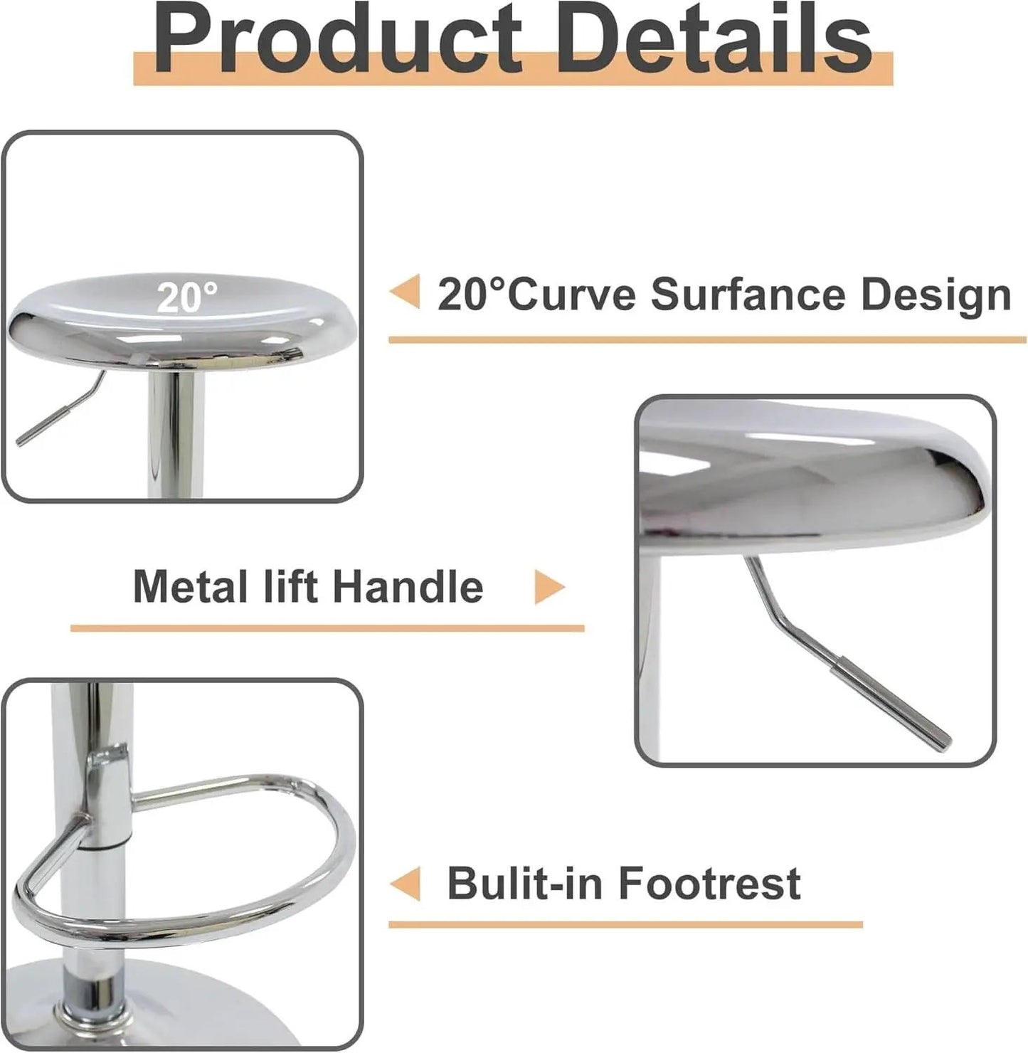 Set Of 2 Adjustable Chrome Bar Stools With 360 Degree Swivel from PriceLows™
