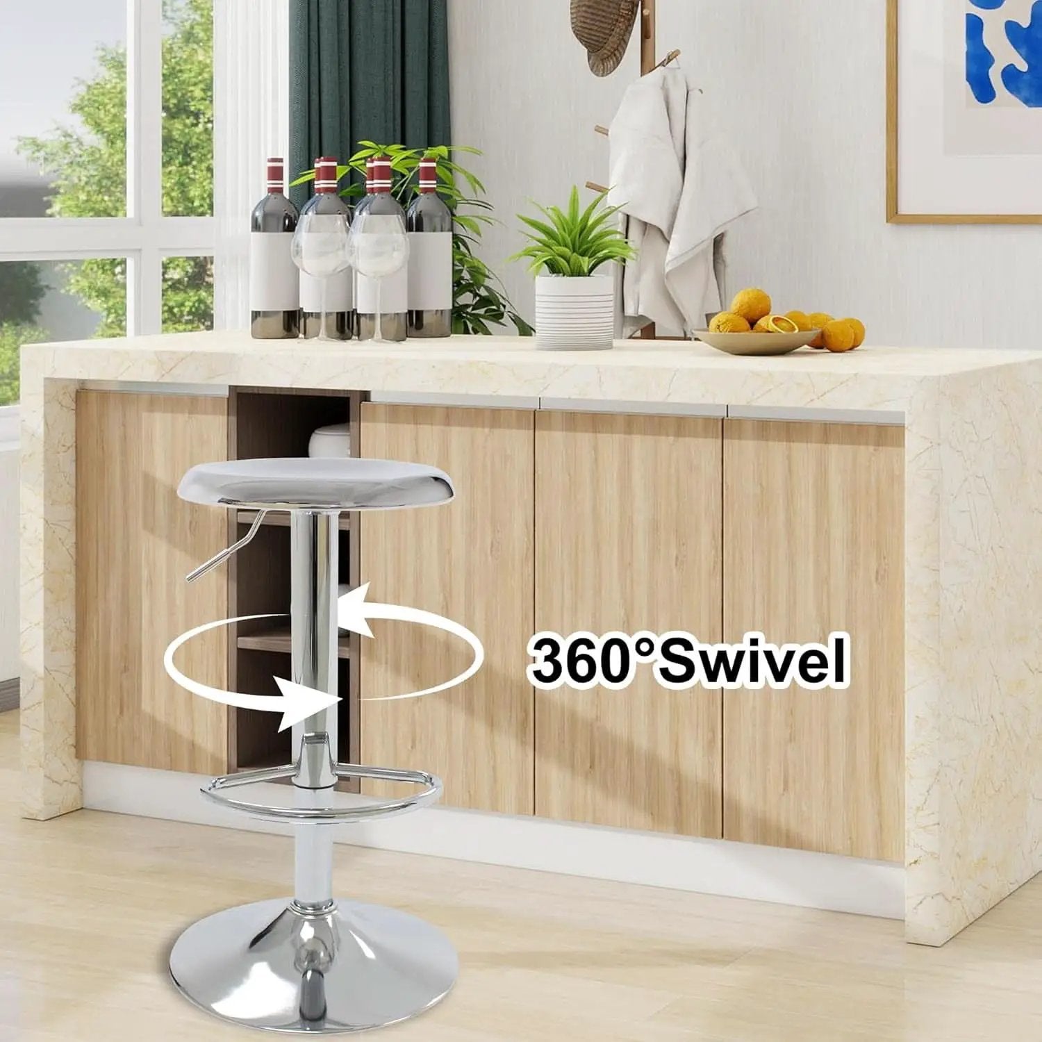 Set Of 2 Adjustable Chrome Bar Stools With 360 Degree Swivel from PriceLows™