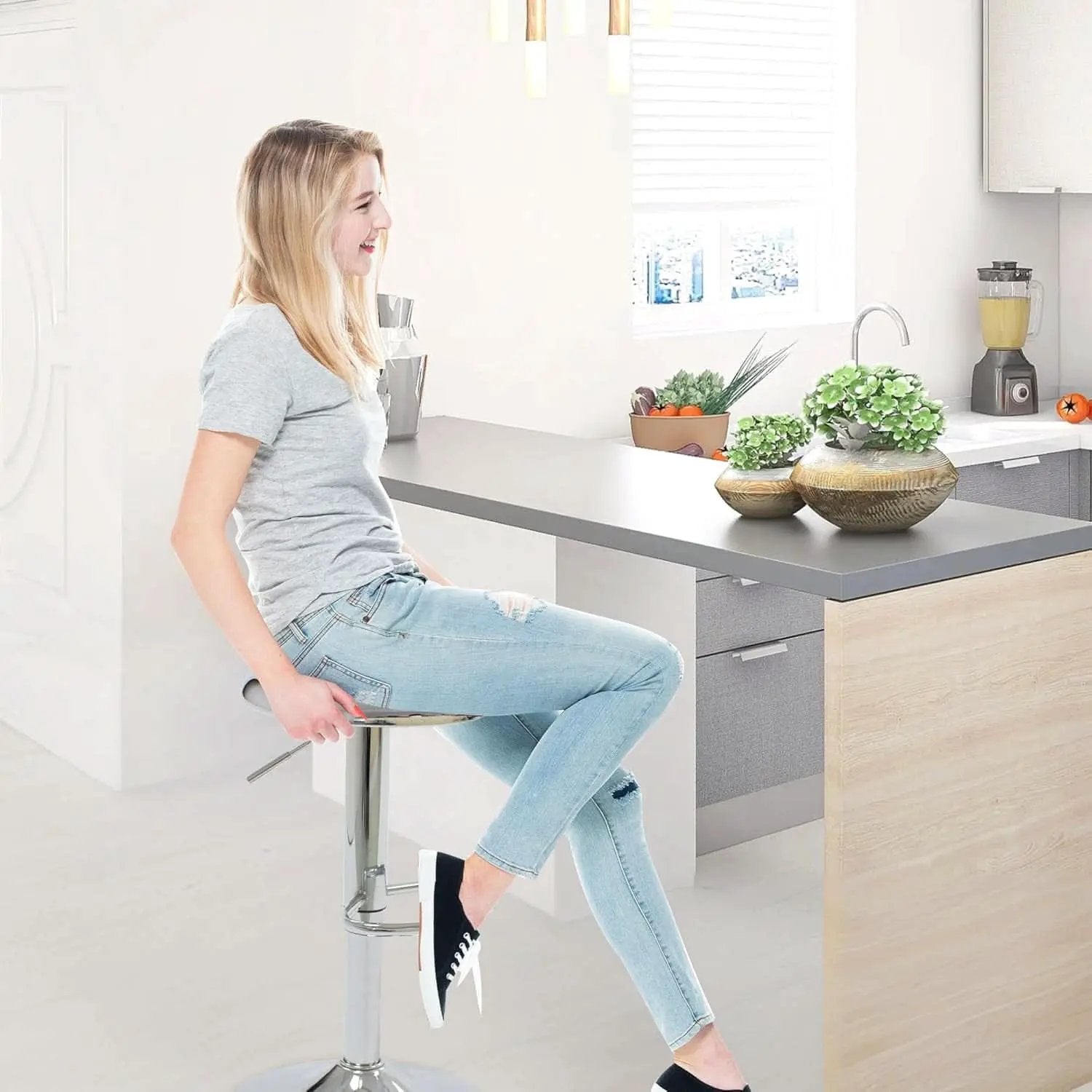 Set Of 2 Adjustable Chrome Bar Stools With 360 Degree Swivel from PriceLows™