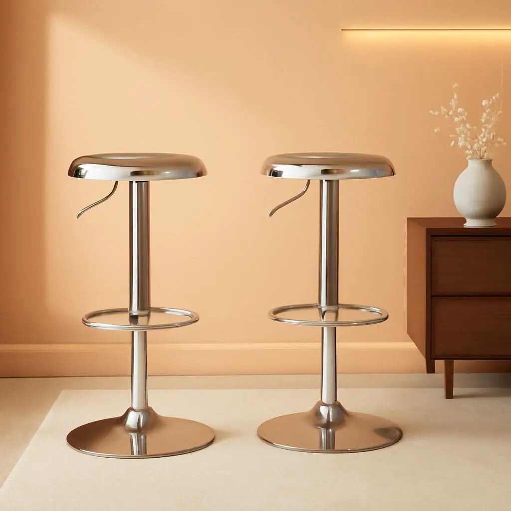 Set Of 2 Adjustable Chrome Bar Stools With 360 Degree Swivel from PriceLows™