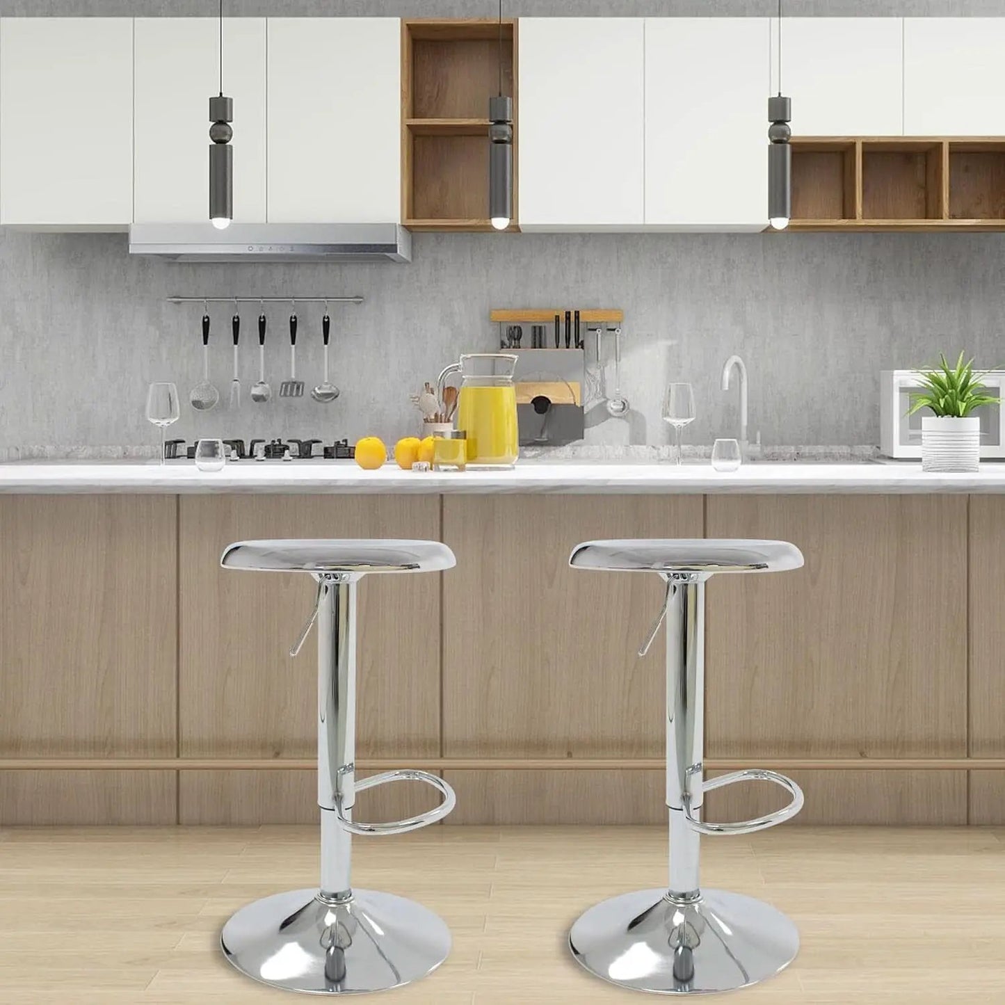 Set Of 2 Adjustable Chrome Bar Stools With 360 Degree Swivel from PriceLows™