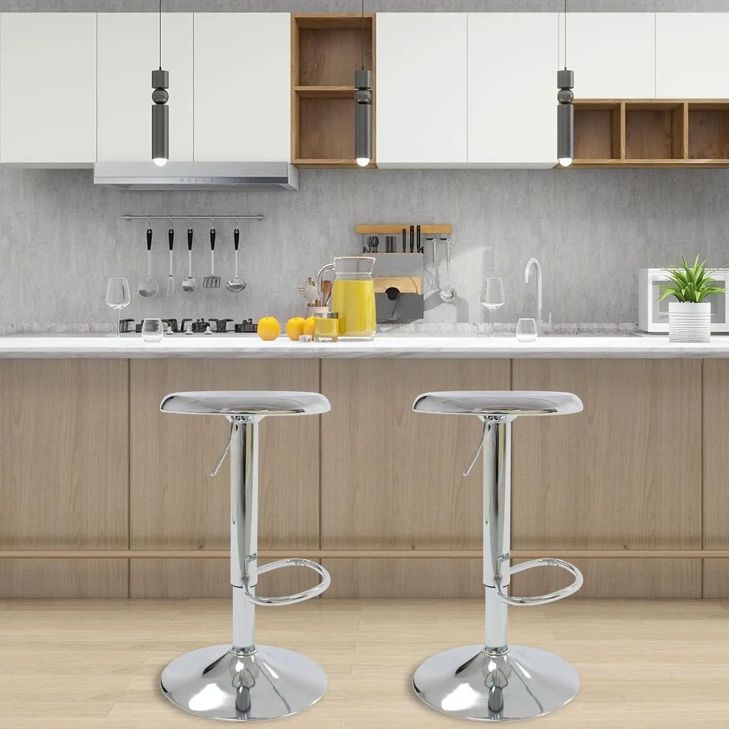 Set Of 2 Adjustable Chrome Bar Stools With 360 Degree Swivel from PriceLows™