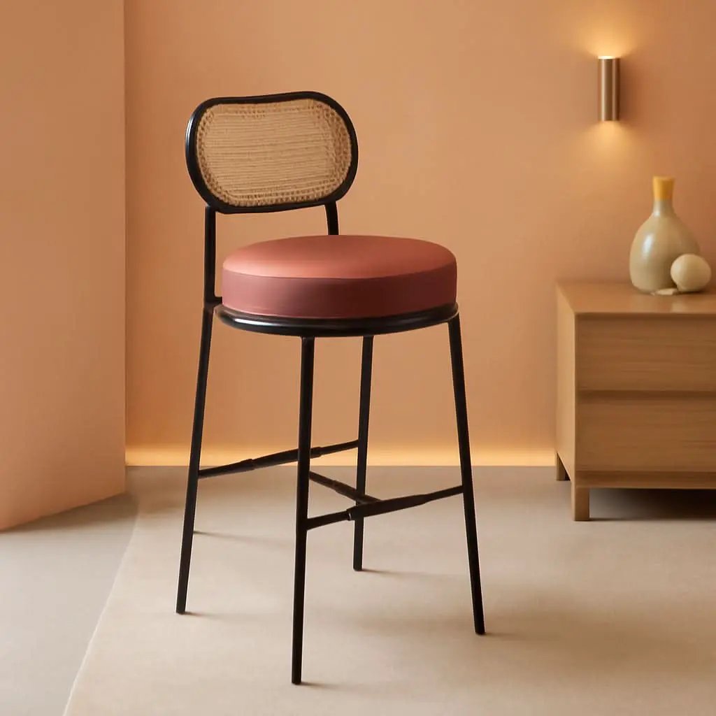 Caramel Brown Leather Bar Stools Set Of 2 25.1 Inch Tall from PriceLows™