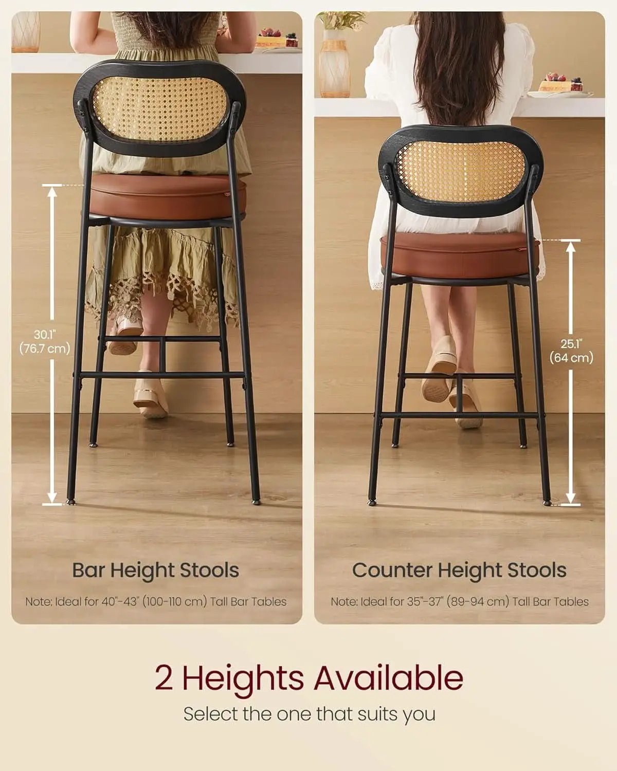 Caramel Brown Leather Bar Stools Set Of 2 25.1 Inch Tall from PriceLows™