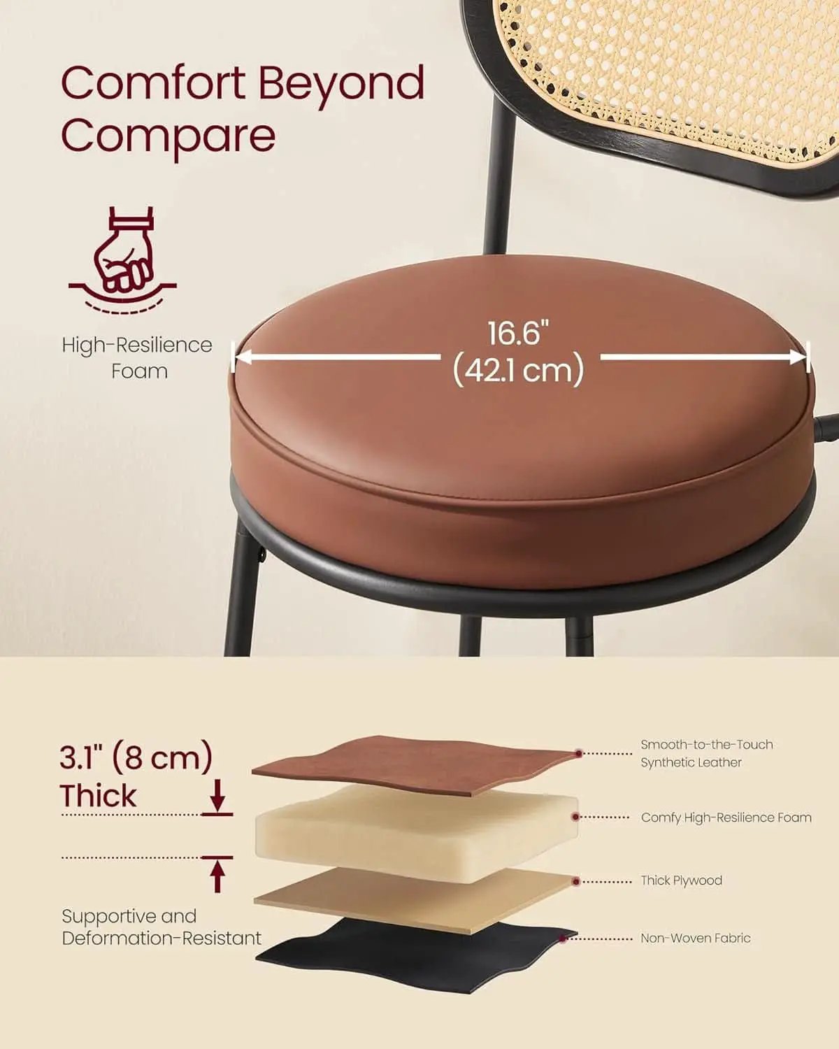 Caramel Brown Leather Bar Stools Set Of 2 25.1 Inch Tall from PriceLows™