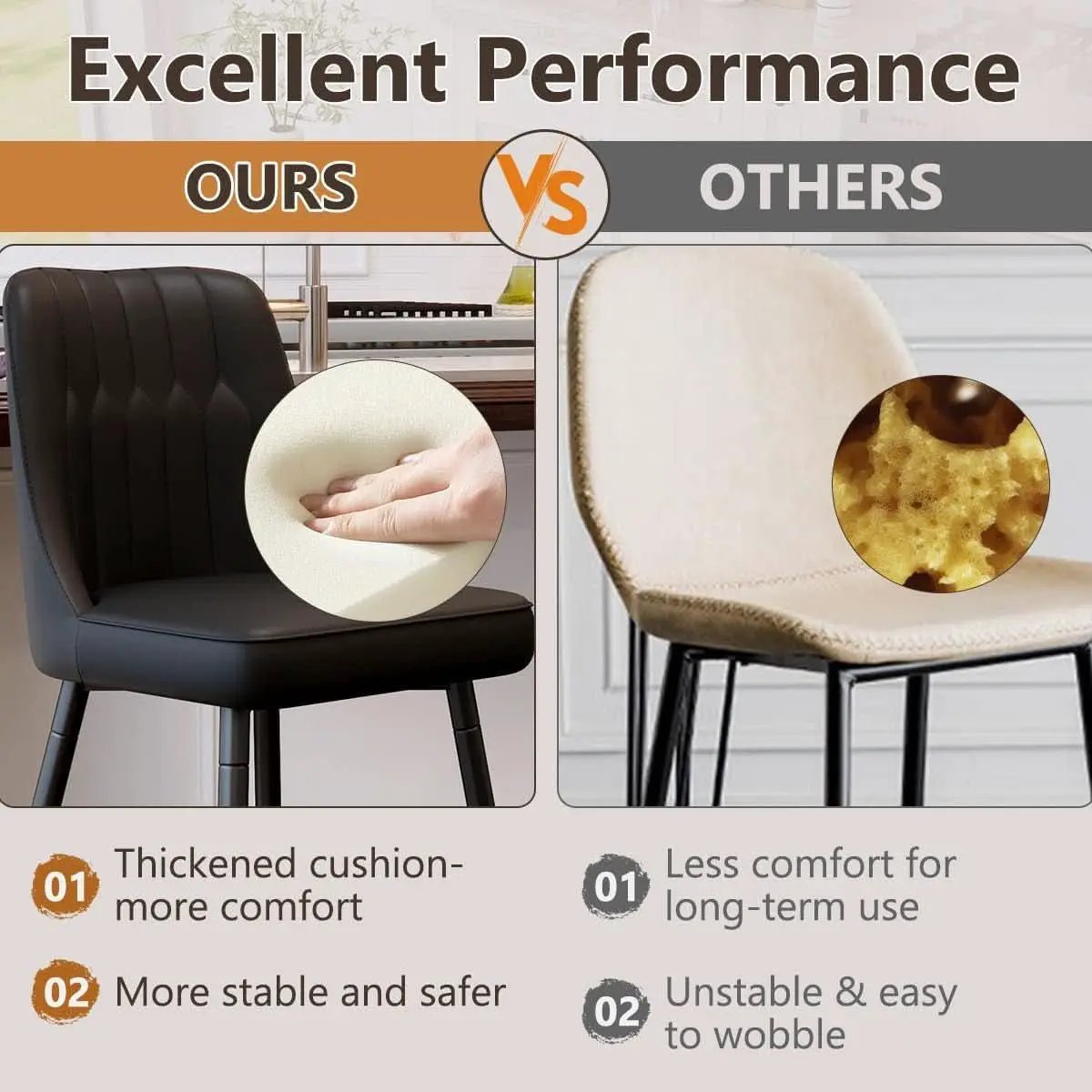 27 Inch Black Counter Height Bar Stool Set With Back Faux Leather from PriceLows™