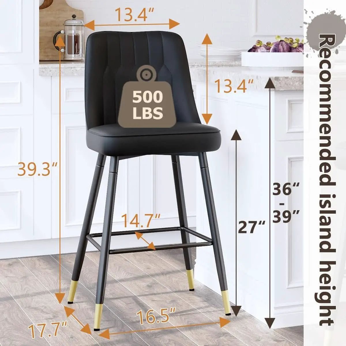 27 Inch Black Counter Height Bar Stool Set With Back Faux Leather from PriceLows™