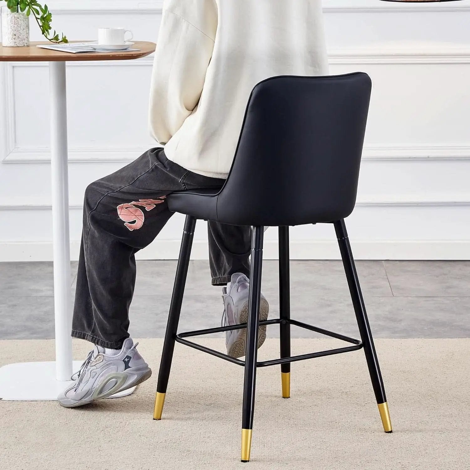 27 Inch Black Counter Height Bar Stool Set With Back Faux Leather from PriceLows™