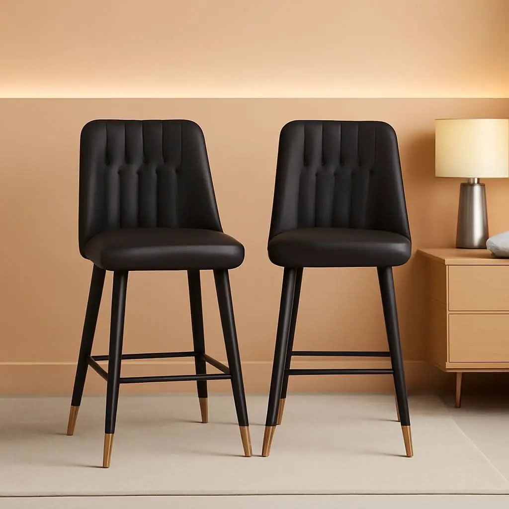 27 Inch Black Counter Height Bar Stool Set With Back Faux Leather from PriceLows™