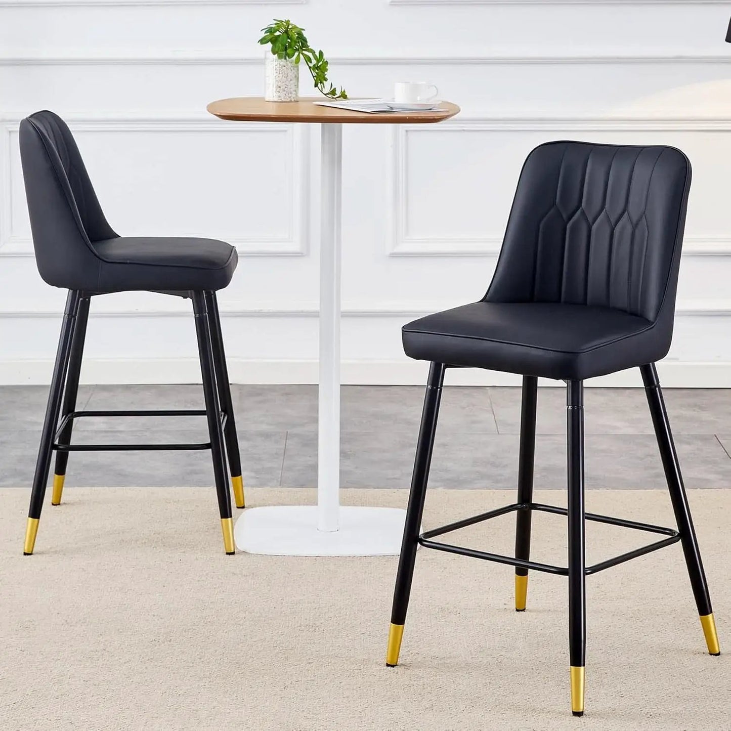 27 Inch Black Counter Height Bar Stool Set With Back Faux Leather from PriceLows™