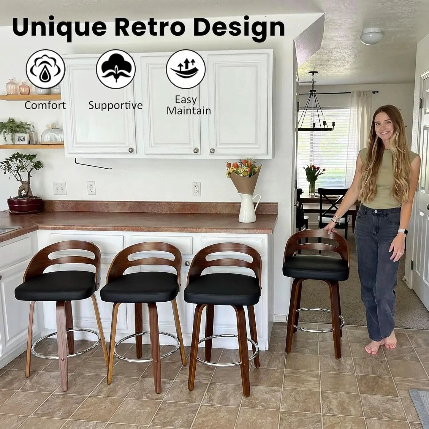 Bar Stools Set of 3 Swivel 30 Inch Beige Faux Leather from PriceLows™