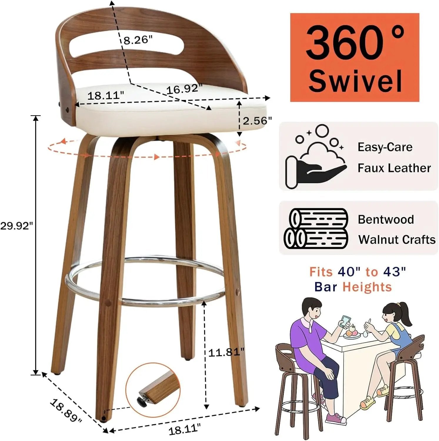 Bar Stools Set of 3 Swivel 30 Inch Beige Faux Leather from PriceLows™