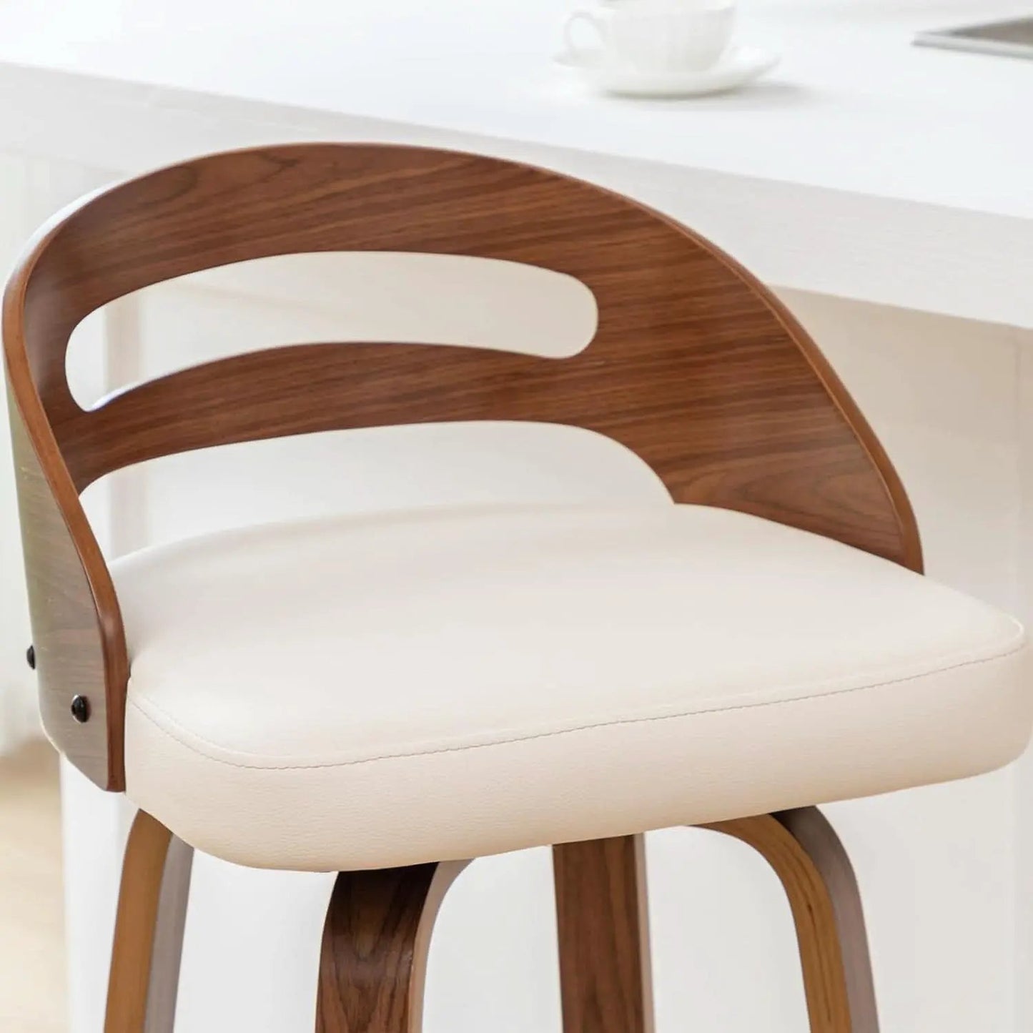 Bar Stools Set of 3 Swivel 30 Inch Beige Faux Leather from PriceLows™