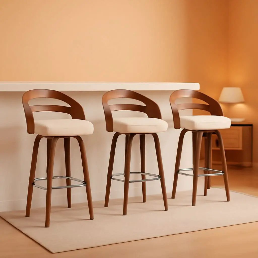 Bar Stools Set of 3 Swivel 30 Inch Beige Faux Leather from PriceLows™