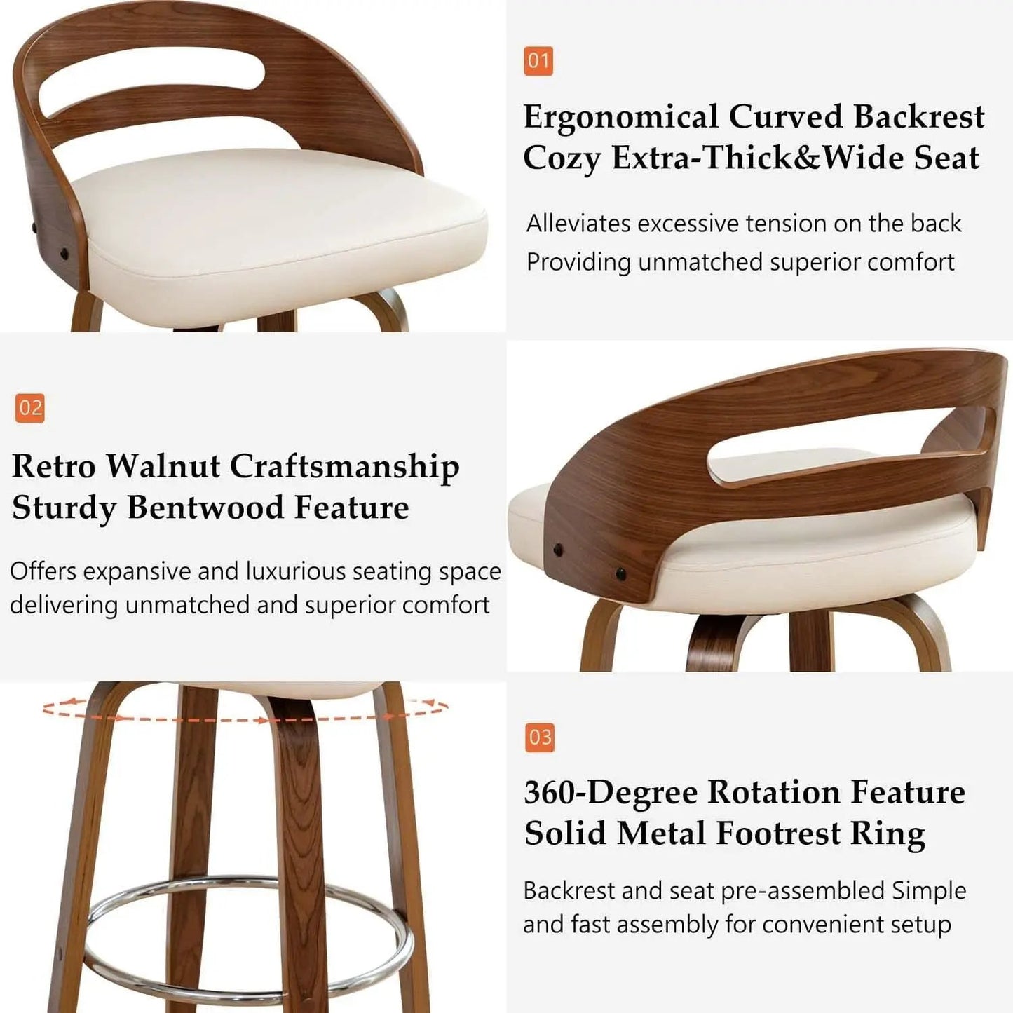 Bar Stools Set of 3 Swivel 30 Inch Beige Faux Leather from PriceLows™