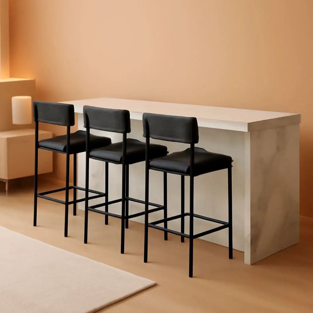 Bar Stools Four Pack With Back 25.5 Inch Rustic Black from PriceLows™
