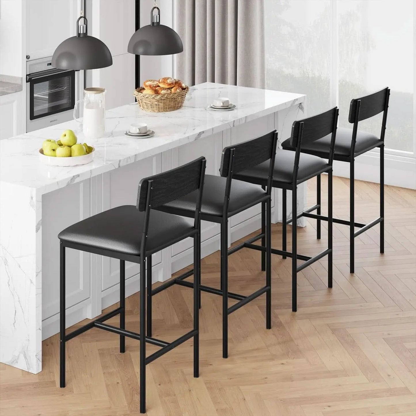 Bar Stools Four Pack With Back 25.5 Inch Rustic Black from PriceLows™