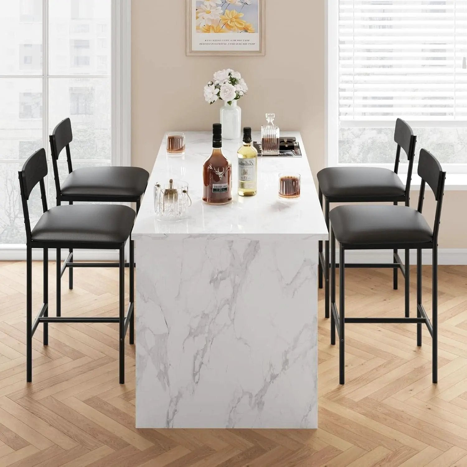 Bar Stools Four Pack With Back 25.5 Inch Rustic Black from PriceLows™