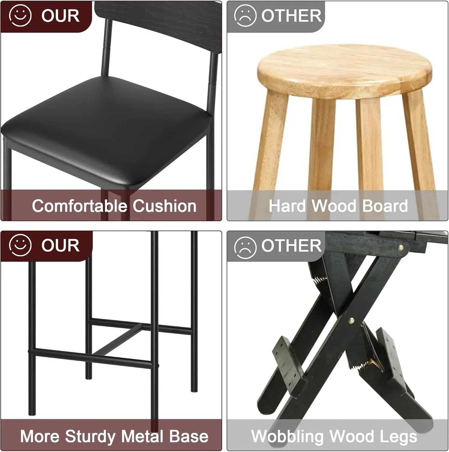 Bar Stools Four Pack With Back 25.5 Inch Rustic Black from PriceLows™